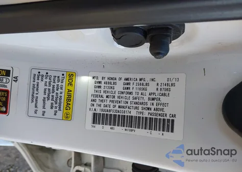 2013 Acura Tl 3.5 из США, поврежденный, VIN 19UUA8F53DA008174